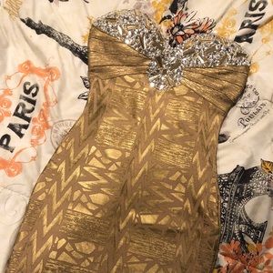 Gold Rhinestone Bandage Dress